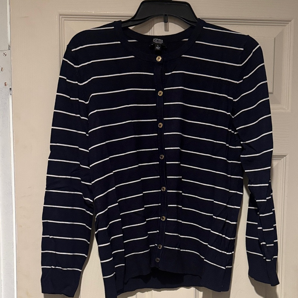 Jones New York Navy and White Sweater